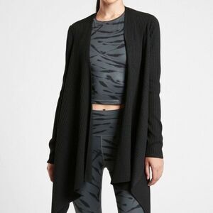 Athleta Solstice Wrap Black Cardigan Sweater Relaxed Fit large merino wool